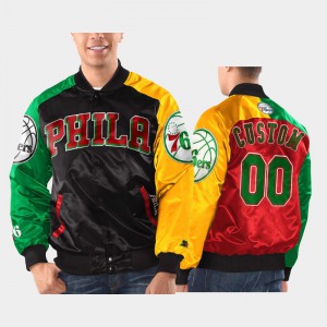 Men #00 Starter x Ty Mopkins Philadelphia 76ers Black Custom BHM Jacket 164577-231