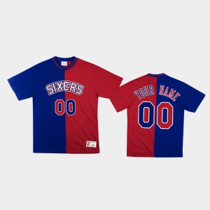 Mens #00 Red Blue Split Color Philadelphia 76ers Custom Two-Tone Classic T-Shirt 958480-801