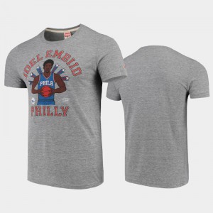 Men Joel Embiid Gray Tri-Blend Philadelphia 76ers Cartoon Characters T-Shirt 444907-752