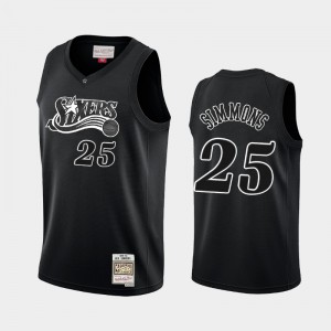 Mens Ben Simmons #25 Throwback White Logo Hardwood Classics Philadelphia 76ers Black Jerseys 274211-468