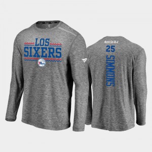 Mens Ben Simmons Philadelphia 76ers Authentic Shooting Long Sleeve Noches Ene-Be-A Charcoal T-Shirt 669011-427