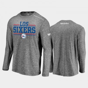 Men's Authentic Shooting Long Sleeve Philadelphia 76ers Charcoal Noches Ene-Be-A T-Shirt 856734-703