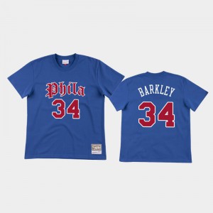 Men Charles Barkley #34 Philadelphia 76ers Faded Old English Blue T-Shirts 276603-625