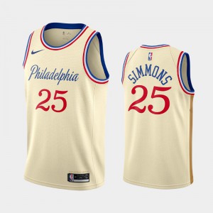 Men's Ben Simmons #25 City Cream 2019-20 Philadelphia 76ers Jerseys 710720-878