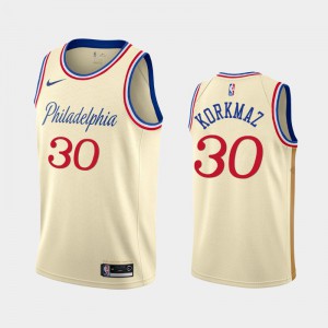 Men's Furkan Korkmaz #30 Philadelphia 76ers Cream City 2019-20 Jersey 863378-257