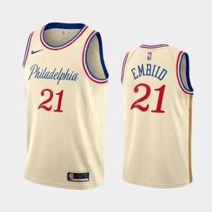 Mens Joel Embiid #21 Philadelphia 76ers City Cream 2019-20 Jerseys 910956-278