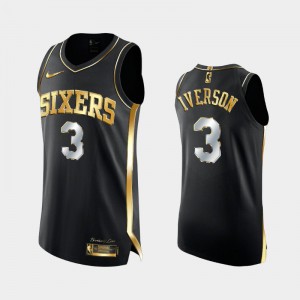 Mens Allen Iverson #3 Philadelphia 76ers Black Golden Authentic Men Golden Edition 3X Champs Authentic Jerseys 562504-362