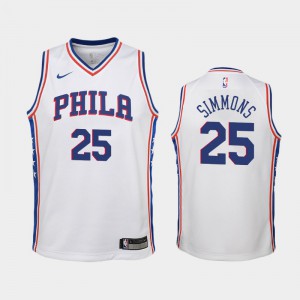 Youth Ben Simmons #25 Association 18-19 White Philadelphia 76ers Jerseys 645699-771