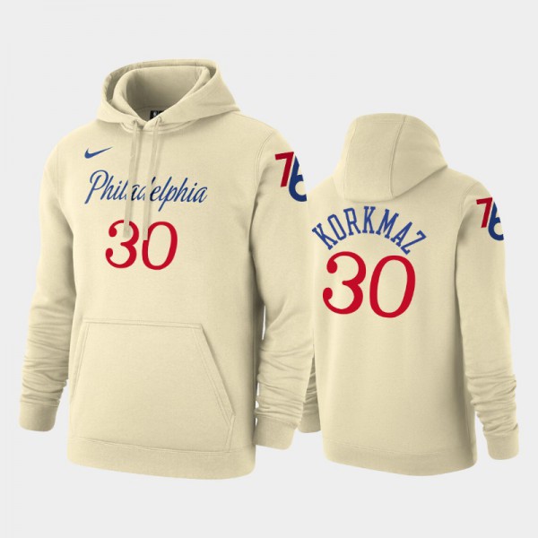Men's Furkan Korkmaz #30 City Cream Philadelphia 76ers Pullover Hoodie -  Furkan Korkmaz 76ers Hoodie - allen iverson red jersey 