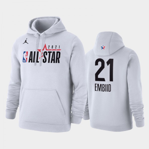 Men's Joel Embiid #21 White Atlanta Official Logo 2021 NBA All-Star  Philadelphia 76ers Hoodie - Joel Embiid 76ers Hoodie - sixers new uniforms  2021 